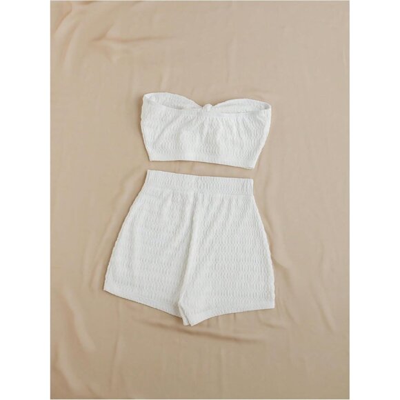 Women's Summer 2 Piece Set Polyester Crop Top and Shorts Casual Beach - Picture 2 of 5